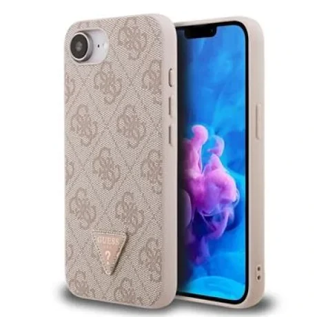 Husa spate Guess PU 4G Strass Triangle Metal Logo pentru iPhone 16e/17e, roz