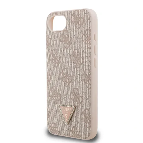 Husa spate Guess PU 4G Strass Triangle Metal Logo pentru iPhone 16e/17e, roz