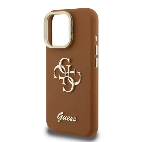 Husă spate Guess PU cu logo 4G, cadru foto, pentru iPhone 15 Pro, maro
