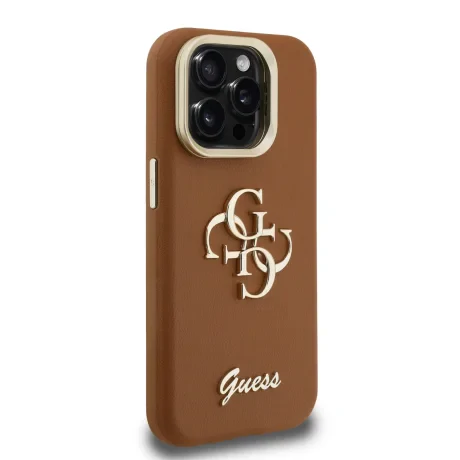 Husă spate Guess PU cu logo 4G, cadru foto, pentru iPhone 15 Pro, maro