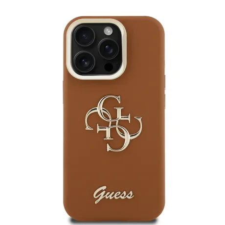 Husă spate Guess PU cu logo 4G, cadru foto, pentru iPhone 15 Pro Max, maro