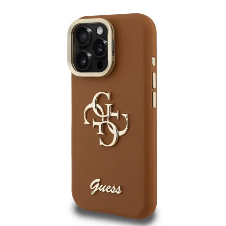 Husă spate Guess PU cu logo 4G, cadru foto, pentru iPhone 15 Pro Max, maro