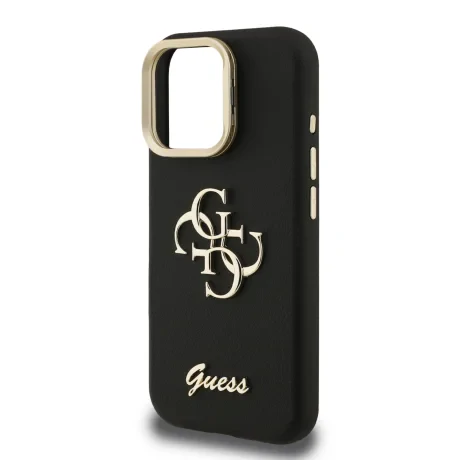 Husă spate Guess PU cu logo 4G, cadru foto, pentru iPhone 15 Pro, neagră