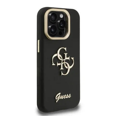 Husă spate Guess PU cu logo 4G, cadru foto, pentru iPhone 15 Pro, neagră