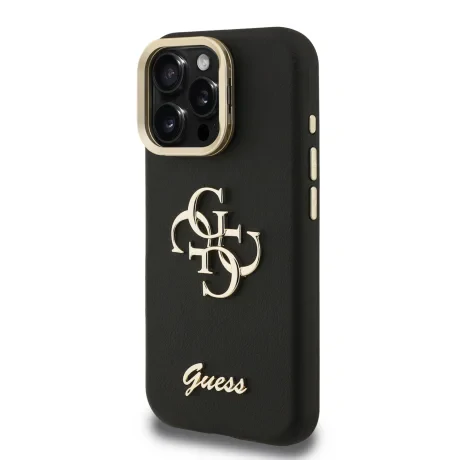 Husă spate Guess PU cu logo 4G, cadru foto, pentru iPhone 15 Pro, neagră