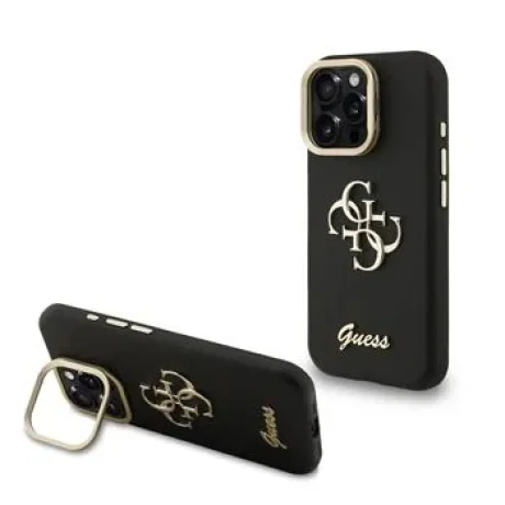 Husă spate Guess PU cu logo 4G, cadru foto, pentru iPhone 15 Pro, neagră