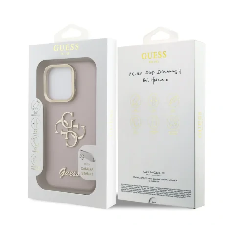 Husă spate Guess PU cu logo 4G, cadru foto, pentru iPhone 15 Pro, roz