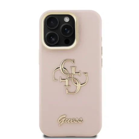 Husă spate Guess PU cu logo 4G, cadru foto, pentru iPhone 15 Pro, roz