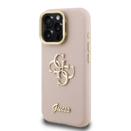 Husă spate Guess PU cu logo 4G, cadru foto, pentru iPhone 15 Pro, roz