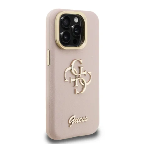 Husă spate Guess PU cu logo 4G, cadru foto, pentru iPhone 15 Pro, roz