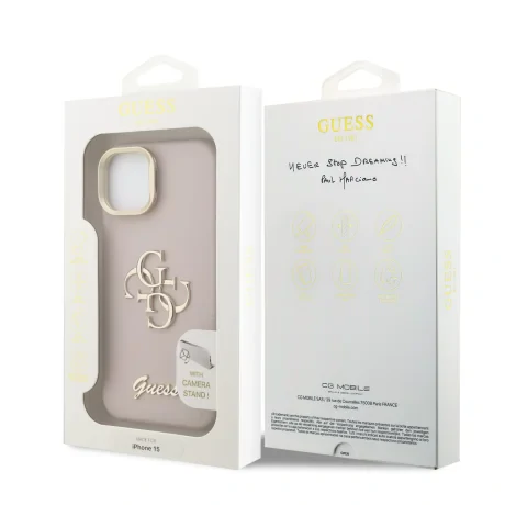 Husă spate Guess PU cu logo 4G, cadru foto, pentru iPhone 15, roz