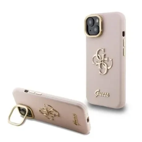 Husă spate Guess PU cu logo 4G, cadru foto, pentru iPhone 15, roz