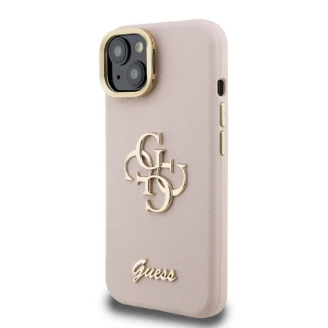 Husă spate Guess PU cu logo 4G, cadru foto, pentru iPhone 15, roz