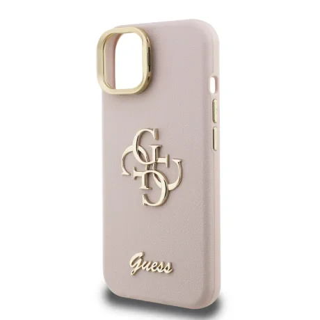 Husă spate Guess PU cu logo 4G, cadru foto, pentru iPhone 15, roz