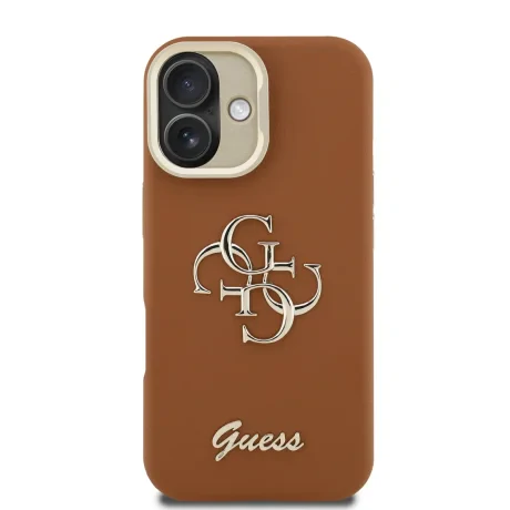 Husă spate Guess PU cu logo 4G, cadru foto, pentru iPhone 16, maro