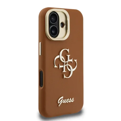 Husă spate Guess PU cu logo 4G, cadru foto, pentru iPhone 16, maro