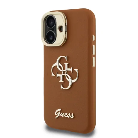 Husă spate Guess PU cu logo 4G, cadru foto, pentru iPhone 16, maro
