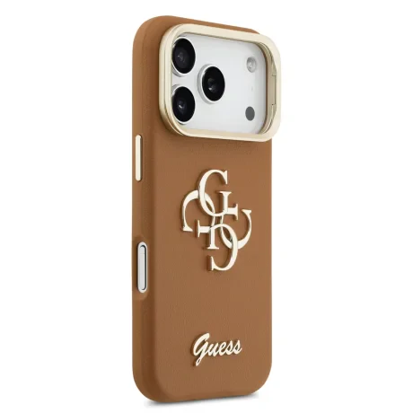 Husă spate Guess PU cu logo 4G, cadru foto, pentru iPhone 17 Pro, maro