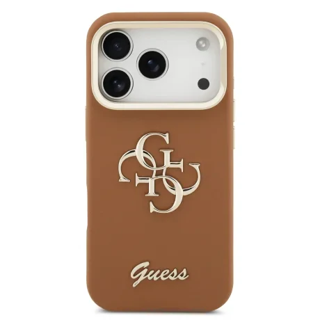 Husă spate Guess PU cu logo 4G, cadru foto, pentru iPhone 17 Pro, maro