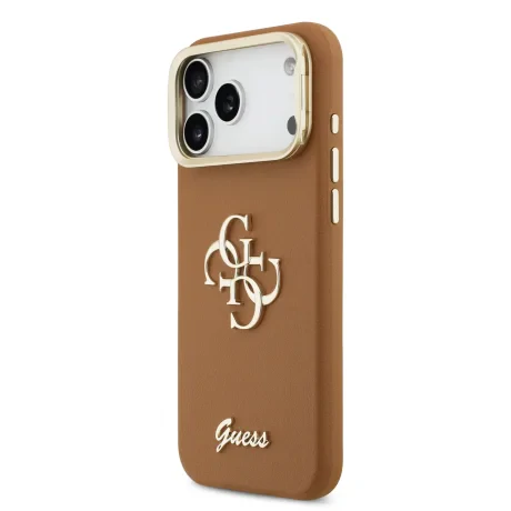 Husă spate Guess PU cu logo 4G, cadru foto, pentru iPhone 17 Pro Max, maro