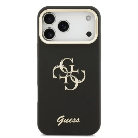 Husă spate Guess PU cu logo 4G, cadru foto, pentru iPhone 17 Pro Max, neagră
