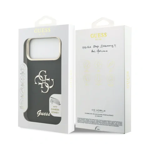 Husă spate Guess PU cu logo 4G, cadru foto, pentru iPhone 17 Pro Max, neagră