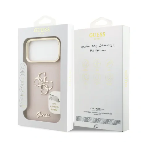 Husă spate Guess PU cu logo 4G, cadru foto, pentru iPhone 17 Pro Max, roz
