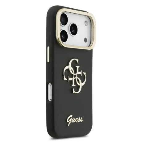 Husă spate Guess PU cu logo 4G, cadru foto, pentru iPhone 17 Pro, neagră