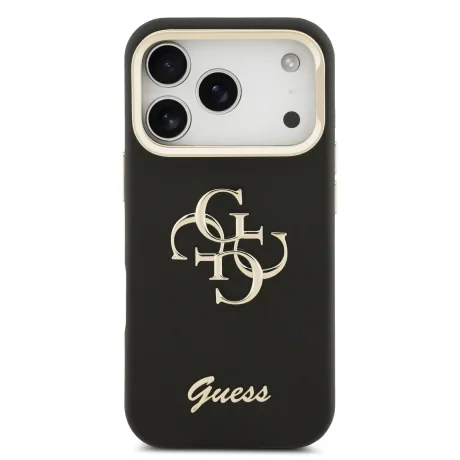 Husă spate Guess PU cu logo 4G, cadru foto, pentru iPhone 17 Pro, neagră