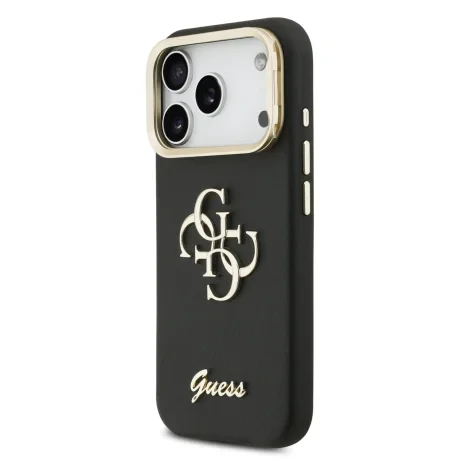 Husă spate Guess PU cu logo 4G, cadru foto, pentru iPhone 17 Pro, neagră