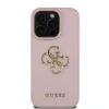 Husă spate Guess PU cu logo metalic 4G granulat pentru iPhone 15 Pro Max, roz