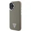 Husă spate Guess PU cu logo triunghiular granulat MagSafe pentru iPhone 16, maro