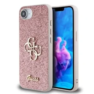 Husa spate Guess PU Fixed Glitter 4G cu logo metalic pentru iPhone 16e/17e, roz