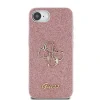 Husa spate Guess PU Fixed Glitter 4G cu logo metalic pentru iPhone 16e/17e, roz