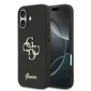 Husa spate Guess PU Fixed Glitter 4G cu logo metalic pentru iPhone 17, neagră