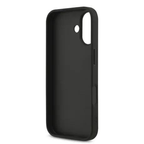 Husa spate Guess PU Fixed Glitter 4G cu logo metalic pentru iPhone 17, neagră