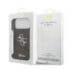 Husa spate Guess PU Fixed Glitter 4G cu logo metalic pentru iPhone 17 Pro Max, neagră