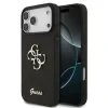 Husa spate Guess PU Fixed Glitter 4G cu logo metalic pentru iPhone 17 Pro Max, neagră
