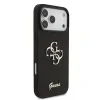 Husa spate Guess PU Fixed Glitter 4G cu logo metalic pentru iPhone 17 Pro Max, neagră