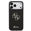 Husa spate Guess PU Fixed Glitter 4G cu logo metalic pentru iPhone 17 Pro Max, neagră