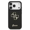 Husa spate Guess PU Fixed Glitter 4G cu logo metalic pentru iPhone 17 Pro, neagră