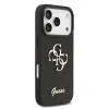 Husa spate Guess PU Fixed Glitter 4G cu logo metalic pentru iPhone 17 Pro, neagră