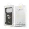 Husa spate Guess PU Fixed Glitter 4G cu logo metalic pentru iPhone 17 Pro, neagră