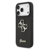 Husa spate Guess PU Fixed Glitter 4G cu logo metalic pentru iPhone 17 Pro, neagră