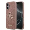 Husa spate Guess PU Fixed Glitter 4G cu logo metalic pentru iPhone 17, roz
