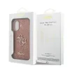 Husa spate Guess PU Fixed Glitter 4G cu logo metalic pentru iPhone 17, roz