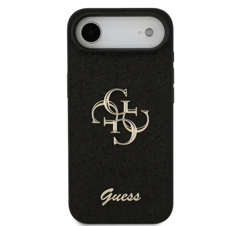 Husa spate Guess PU Fixed Glitter 4G cu logo metalic pentru iPhone Air, neagră