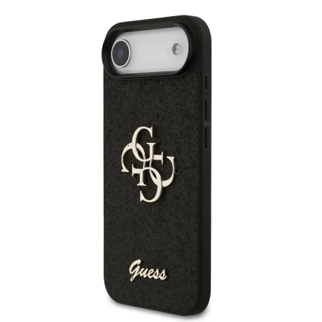 Husa spate Guess PU Fixed Glitter 4G cu logo metalic pentru iPhone Air, neagră