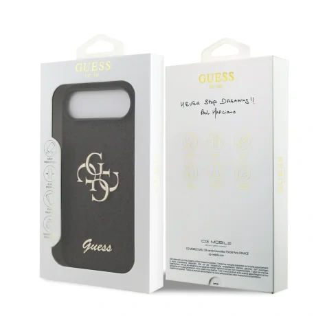 Husa spate Guess PU Fixed Glitter 4G cu logo metalic pentru iPhone Air, neagră