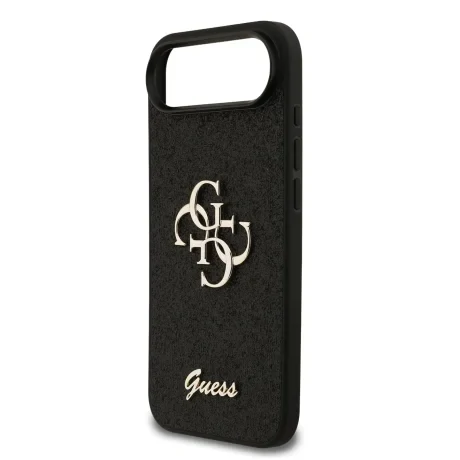 Husa spate Guess PU Fixed Glitter 4G cu logo metalic pentru iPhone Air, neagră